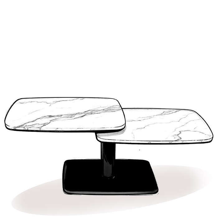 gamme de tables basses modernes plateaux pivotant pour salon